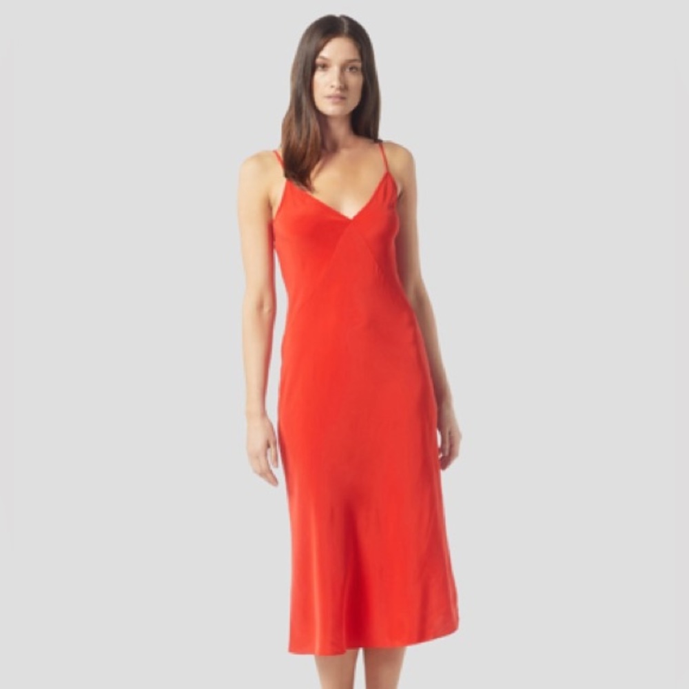 NWOT Equipment Femme Silk Slip Dress in Fiery Red